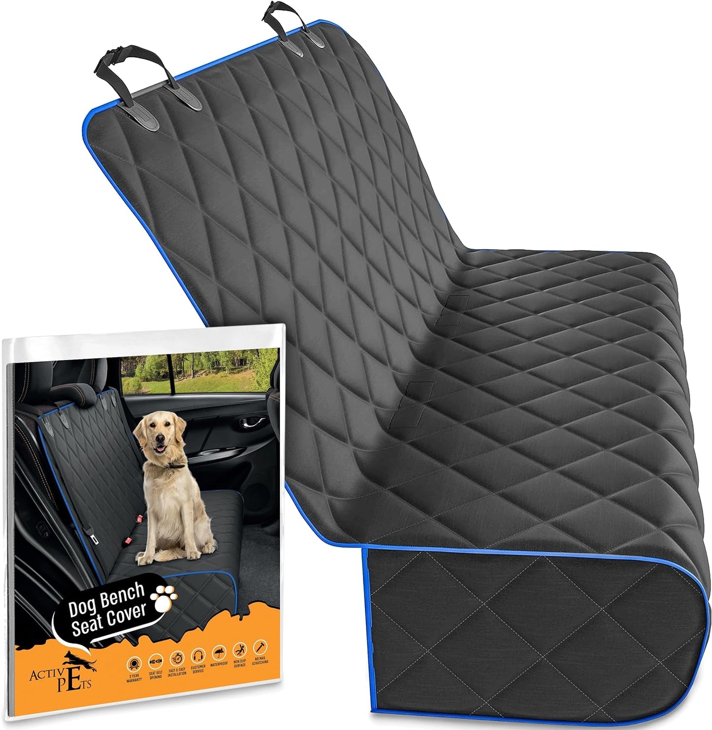 Black Car Rear Seat Cover for Dogs, Durable Waterproof & Scratch Resistant Vehicle Backseat Protector, Nonslip Dog Accessory & Pet Protection for Back Seats, Machine Washable