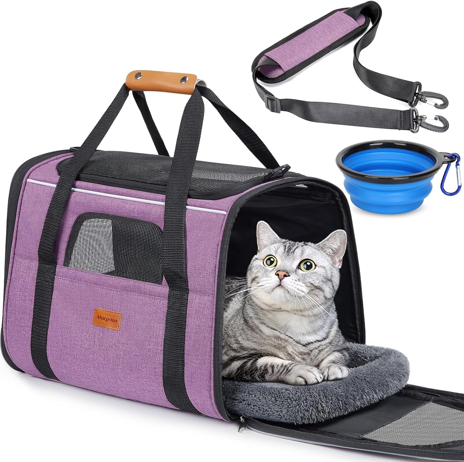 Cat Carrier - Cat Carrier Soft for Medium or Large Cats up to 20Lbs, with Dual-Sided Cushion, Secure Buckle and Foldable Bowl, Dog Carriers for Small Dogs - Pet Carrier (Dark Gray)