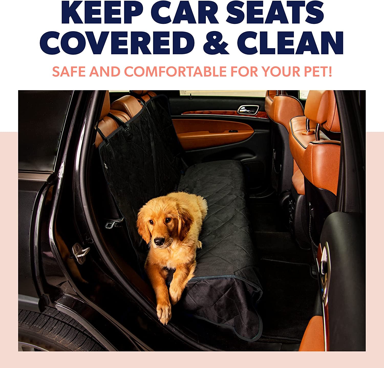 Black Car Rear Seat Cover for Dogs, Durable Waterproof & Scratch Resistant Vehicle Backseat Protector, Nonslip Dog Accessory & Pet Protection for Back Seats, Machine Washable