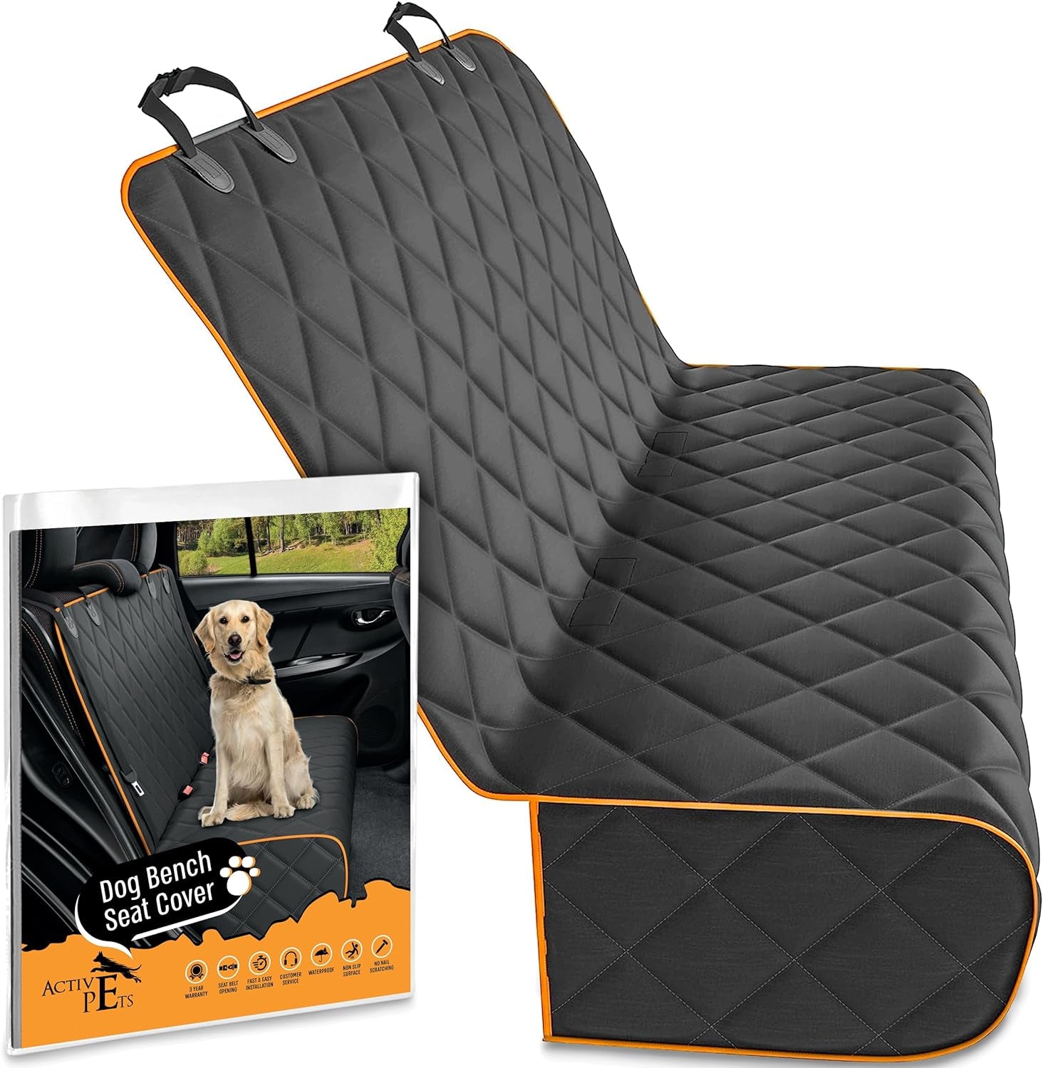 Black Car Rear Seat Cover for Dogs, Durable Waterproof & Scratch Resistant Vehicle Backseat Protector, Nonslip Dog Accessory & Pet Protection for Back Seats, Machine Washable