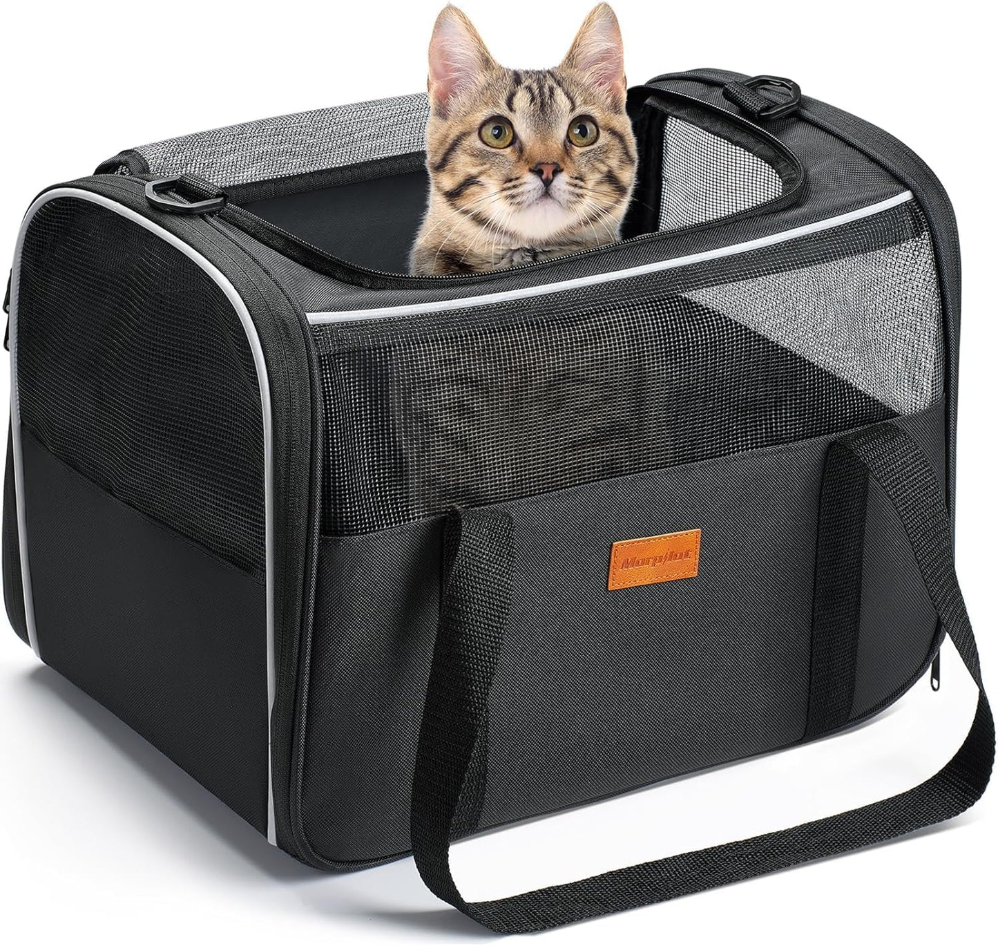 Cat Carrier - Cat Carrier Soft for Medium or Large Cats up to 20Lbs, with Dual-Sided Cushion, Secure Buckle and Foldable Bowl, Dog Carriers for Small Dogs - Pet Carrier (Dark Gray)