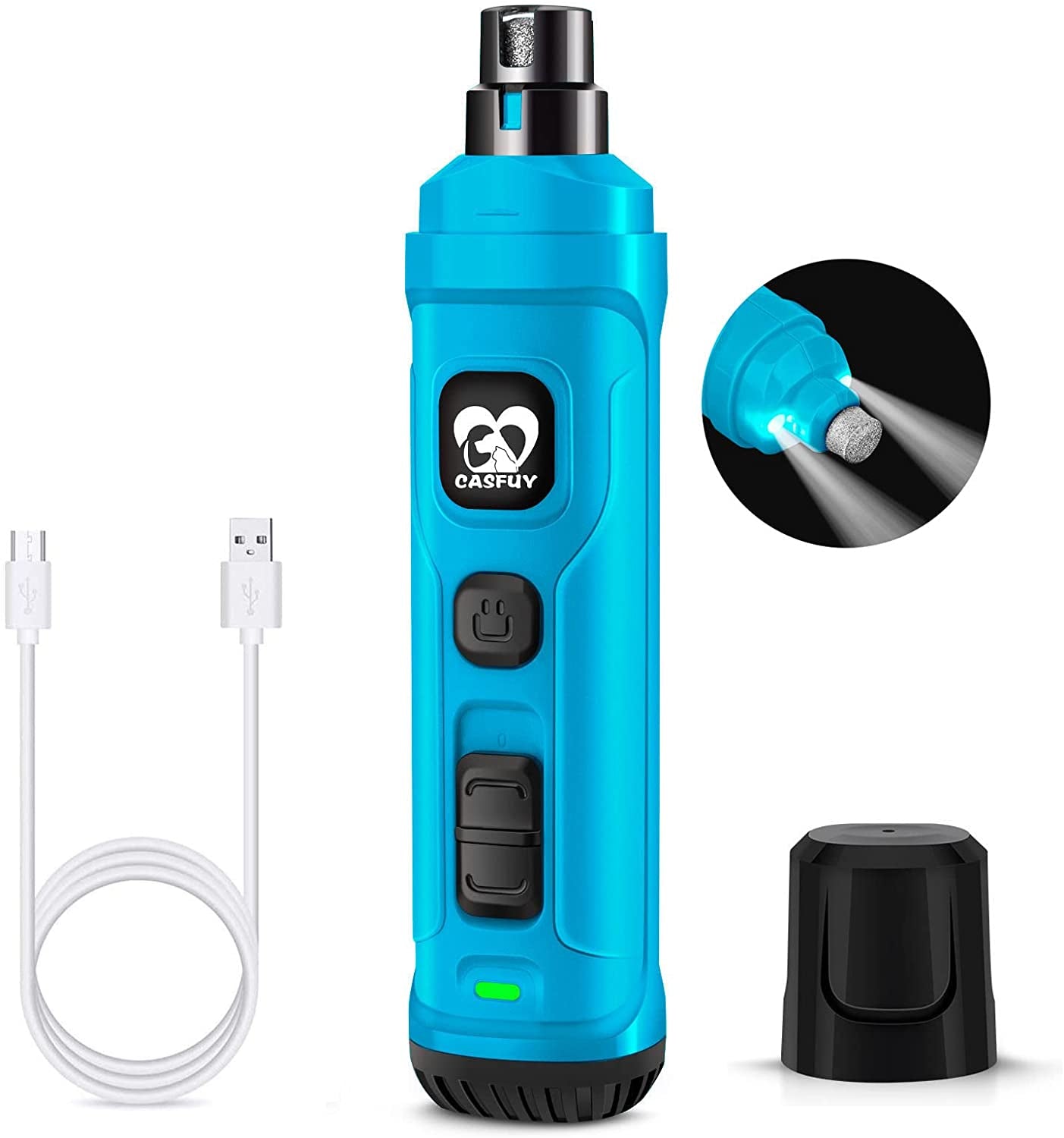 Dog Nail Grinder with 2 LED Light - New Version 2-Speed Powerful Electric Pet Nail Trimmer Professional Quiet Painless Paws Grooming & Smoothing for Small Medium Large Dogs and Cats (Blue)